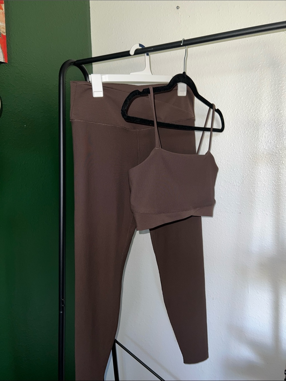 all in motion Chocolate Brown Ribbed set- Leggings and sports bra
